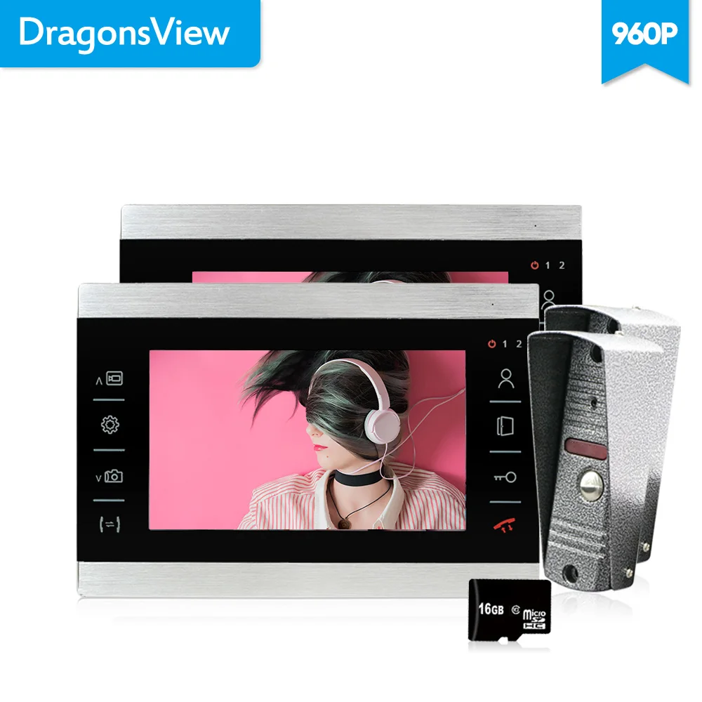 Dragonsview 960P видеодомофон дверной звонок с камерой 7 дюймов 2 мониторами запись