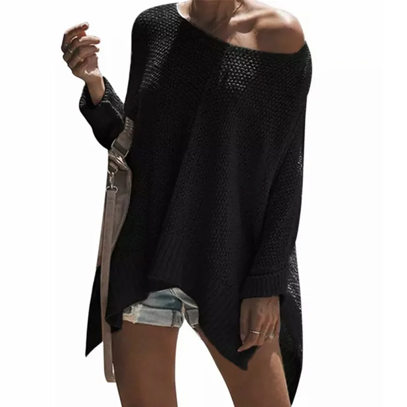 Autumn Sweater Women 2019 winter sweater female Pullovers loose knitted Fashion Loose large size bat sleeve off-shoulder | Женская