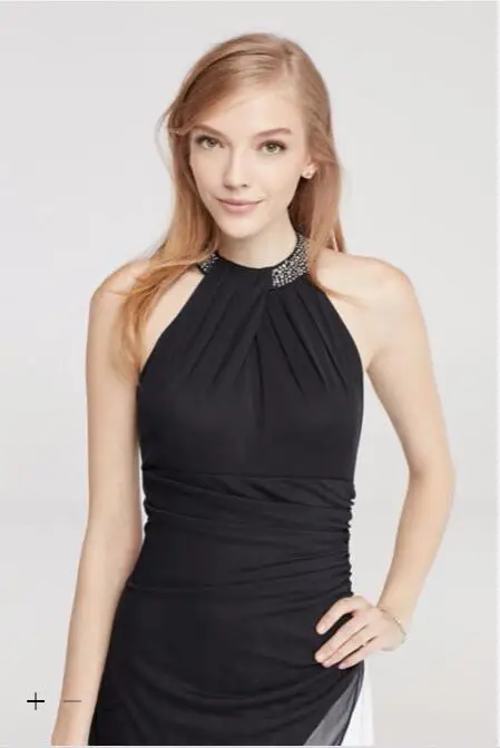 2016 Шифон Линии Пром Платья Из Бисера Высокая Шея лиф с боковыми Драпированные