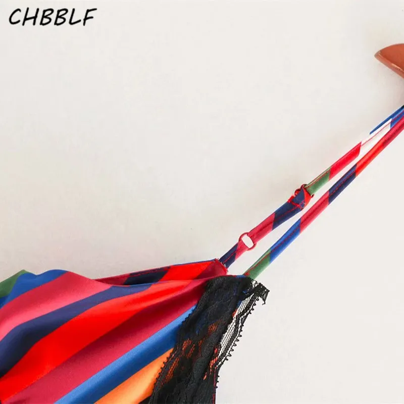 CHBBLF Женская Сексуальная кружевная Лоскутная цветная Полосатая майка с v-образным