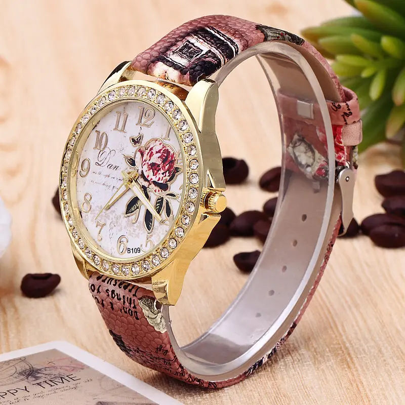2018 дешевые горячая Распродажа модные женские часы с розами большим циферблатом