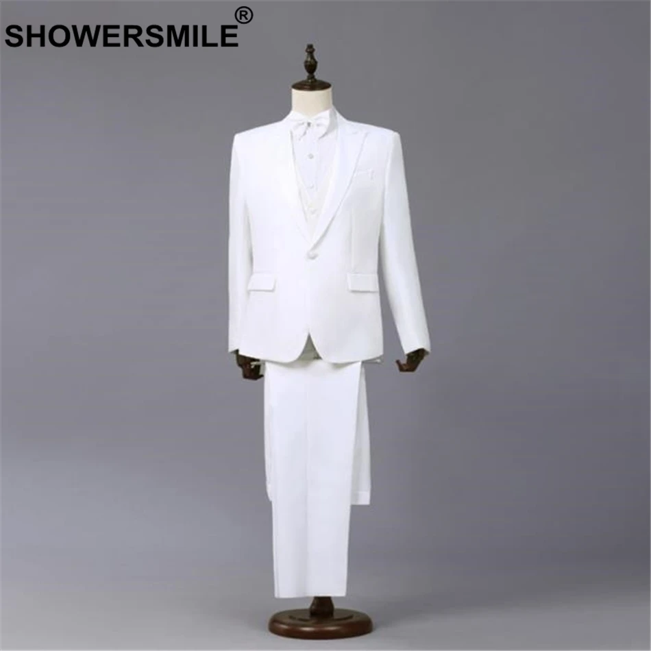 SHOWERSMILE, белый, деловой костюм, пиджак, для мужчин, 3 предмета, блейзер+ брюки+ галстук-бабочка, весна-лето, для выступлений, мужские пальто, певица, одежда для сцены