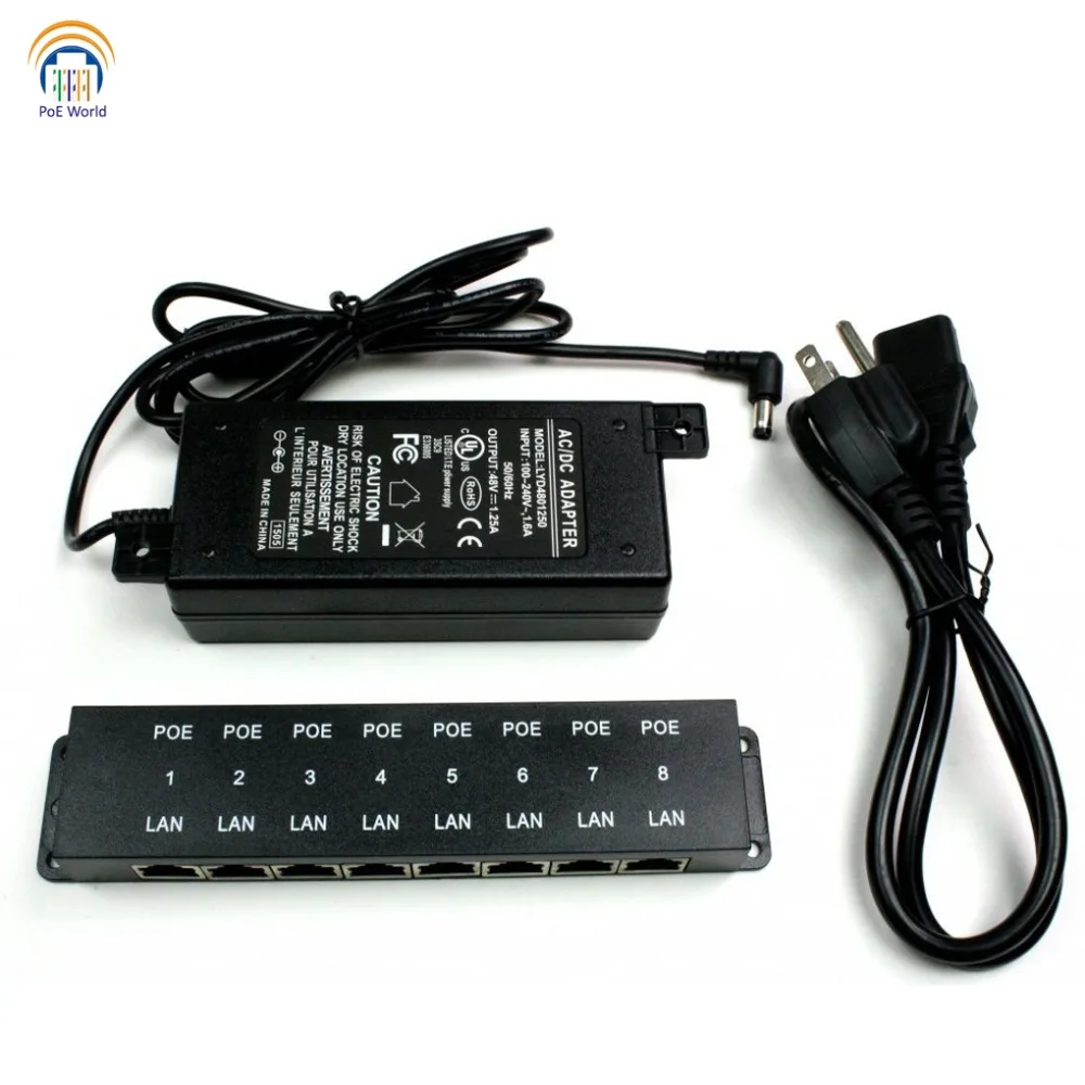 Mid-span PoE патч-панель Fast Ethernet Пассивный POE инжектор для 8 ip-камер VOIP 802.3af устройств в