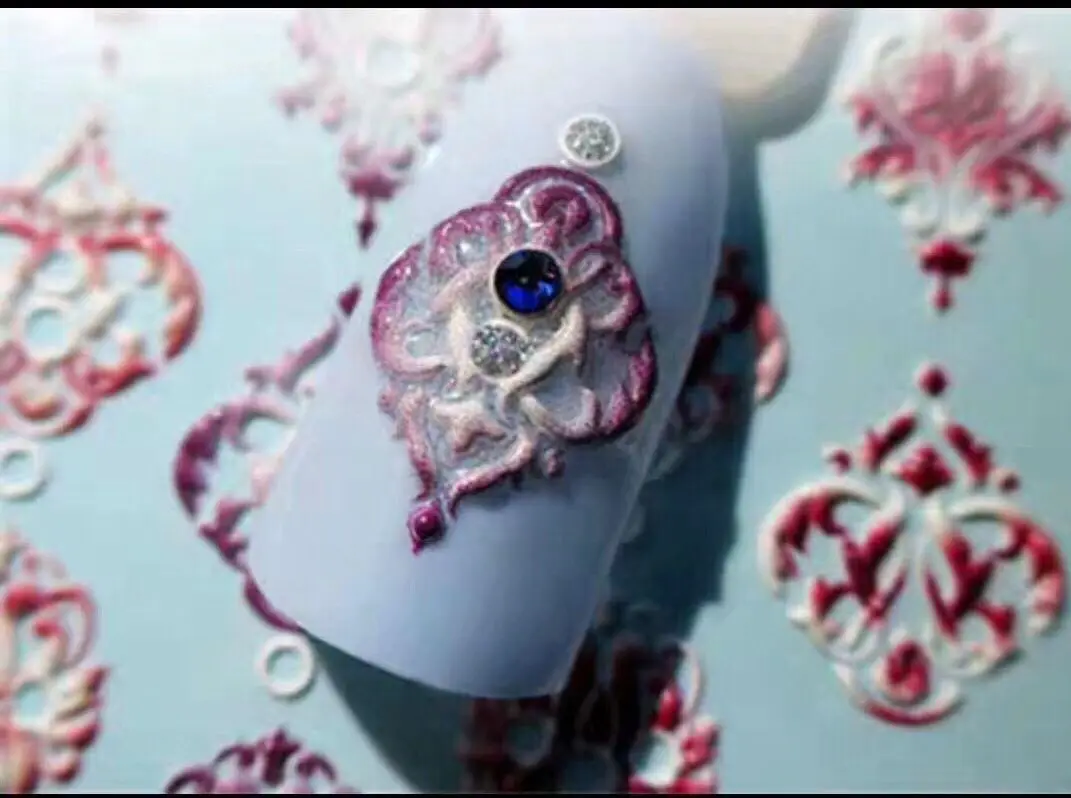 3D наклейки для ногтей белого цвета с гравировкой серия стикеров водные модные