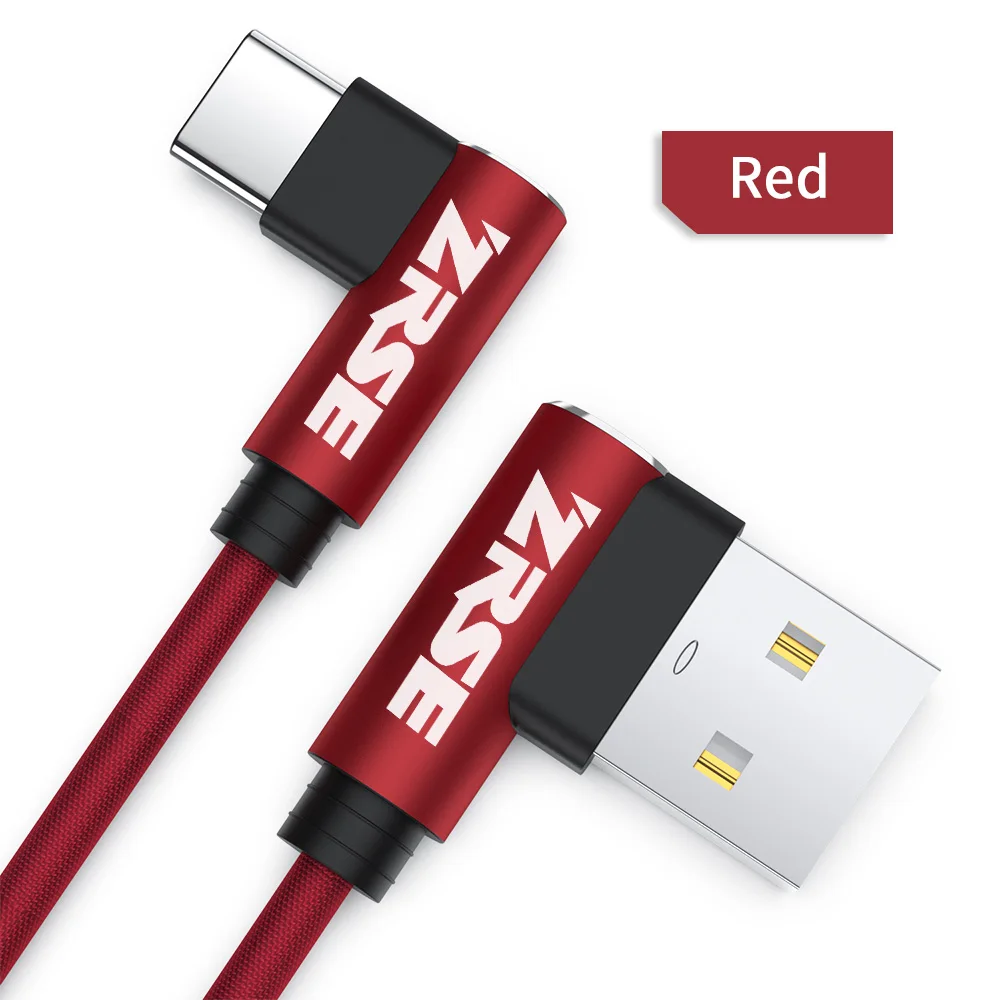 Red TypeC ZRSE 90 градусов usb type C кабель для samsung a50 s10 s9 3 м 2 м 1 м USB C кабель синхронизации данных провод для быстрой зарядки Xiaomi Mi9 Redmi K20 - Цвет: Red TypeC