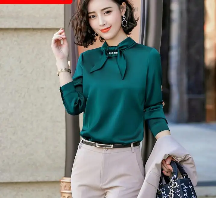 one blouse green Осенний Fmasuth элегантный костюм с рюшами для офиса, костюм с юбкой, Осенний блейзер с длинными рукавами, куртка+ юбка, 2 предмета, Женский костюм с юбкой для работы - Цвет: one blouse green