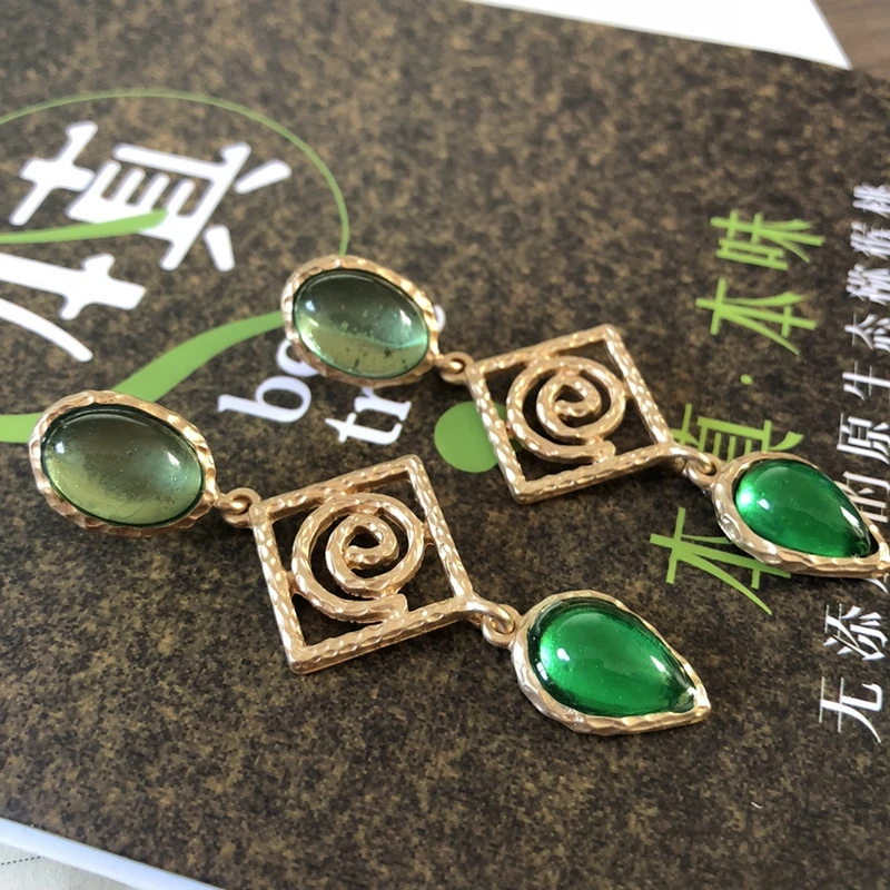 

Green Opal Teardrop Filigree Geometric Stud Earrings Long Party Alloy Accessories