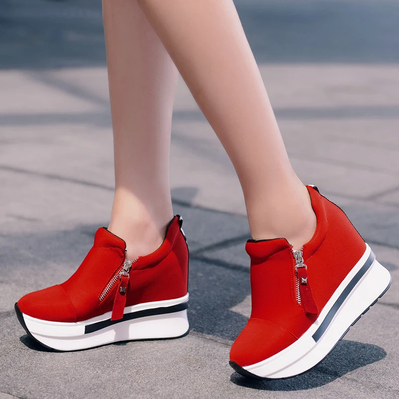 New 2021 Spring Women Wedges Shoes High Top Fashion Zipper Casual Female Height Increasing Platform Sneakers | Обувь
