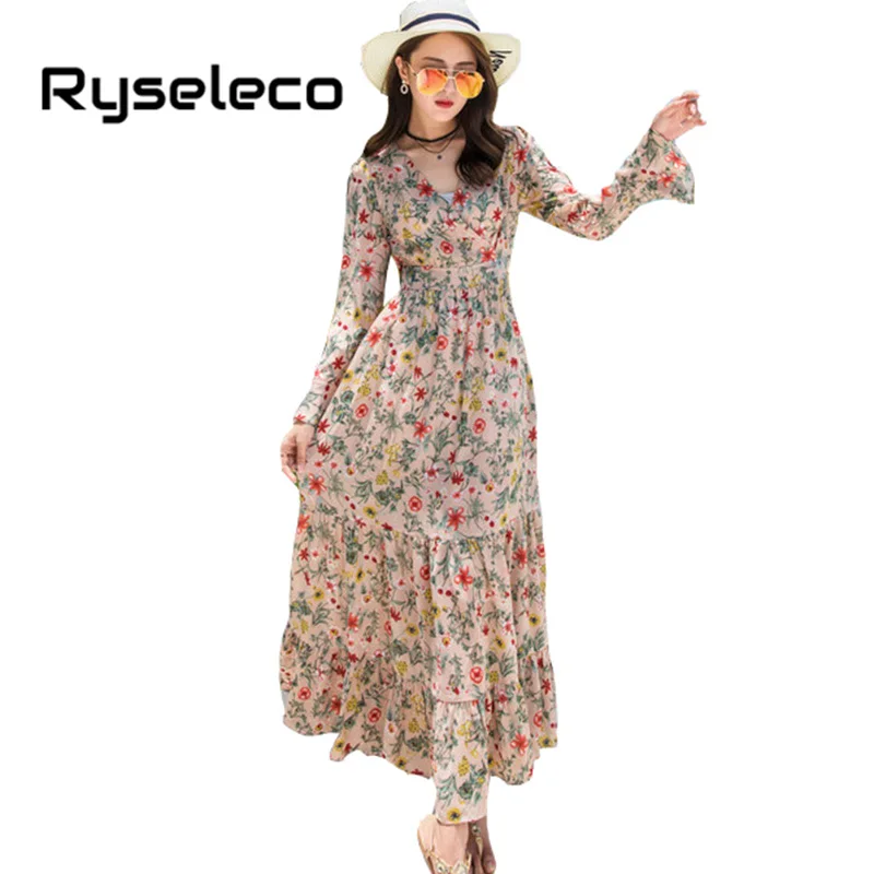 Женское пляжное платье-макси Ryseleco Элегантное Длинное Платье в стиле бохо с