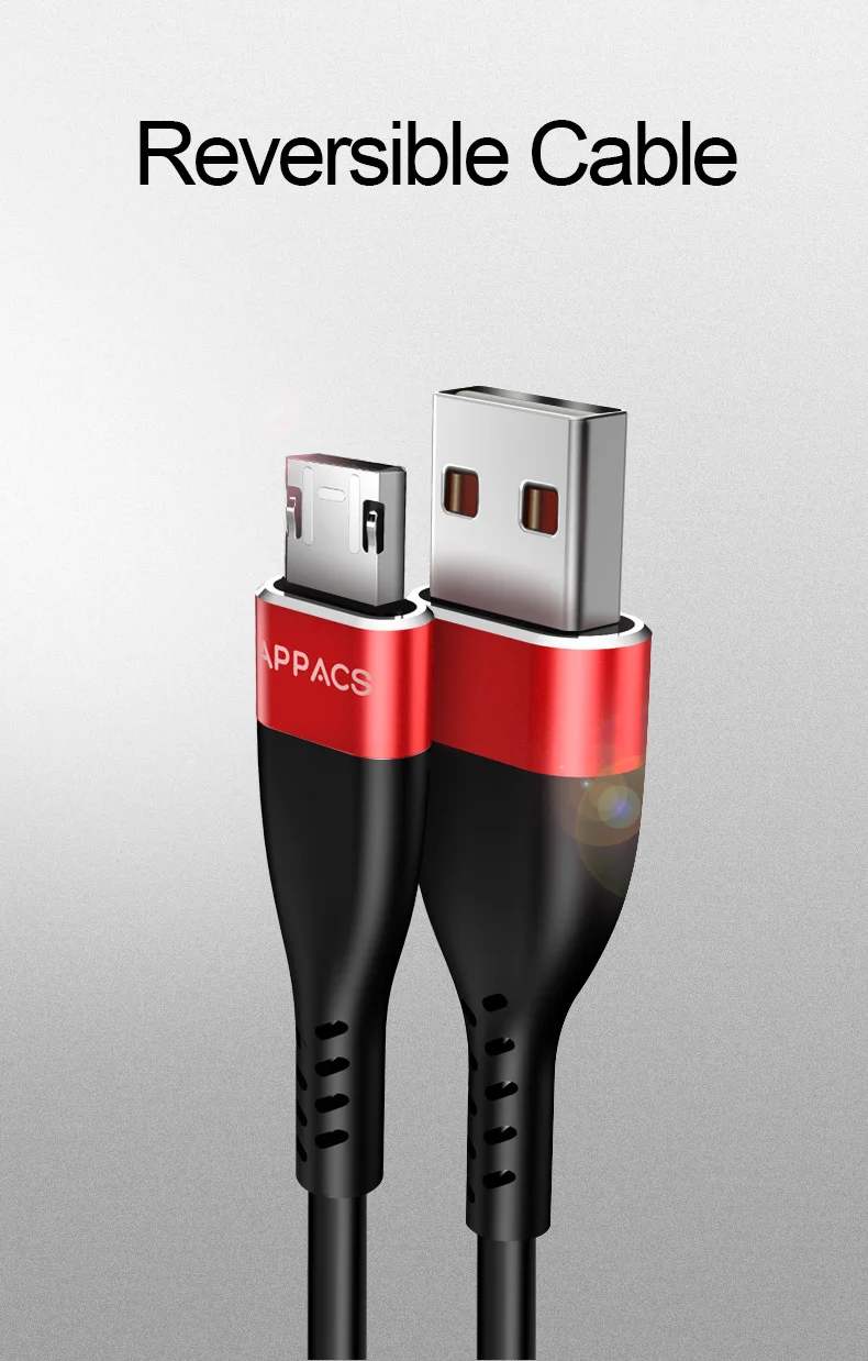 APPACS Реверсивный Micro USB кабель для samsung Xiaomi Redmi Дата-кабель USB зарядное устройство зарядный кабель быстрое зарядное устройство кабель для мобильного телефона