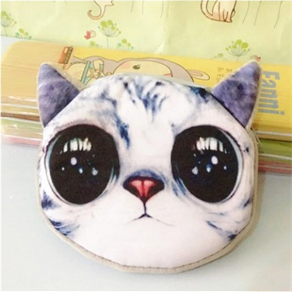 3D кошелек для девочек, женская сумка на молнии для лица, мини-кошелек для кошек, Детский кошелек с собакой, плюшевый Кошелек bolsa de moeda, сумка для монет monedero gato