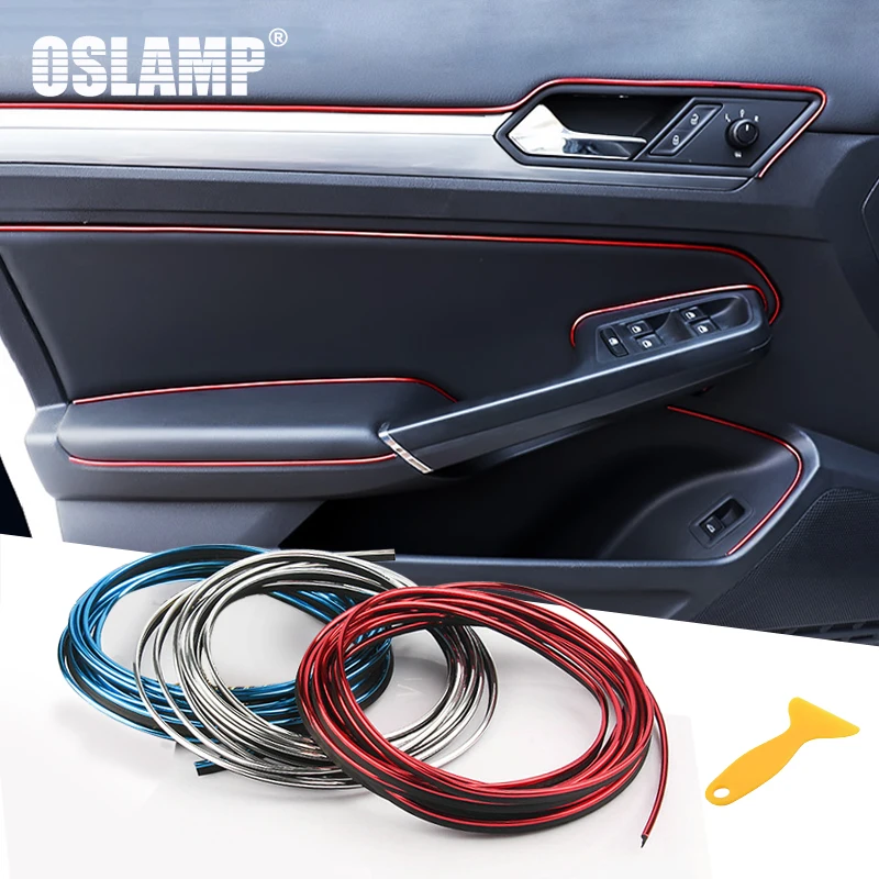 Oslamp 5 м автомобильный Стайлинг полоса для отделки интерьера серебристый красный синий авто внутренний молдинг отделка двери приборной панели края автомобиля аксессуары