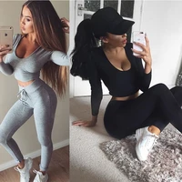 women yoga tracksuit gym running sport sets sexy seamless high waist leggings fitness long sleeve top workout push up two piece
