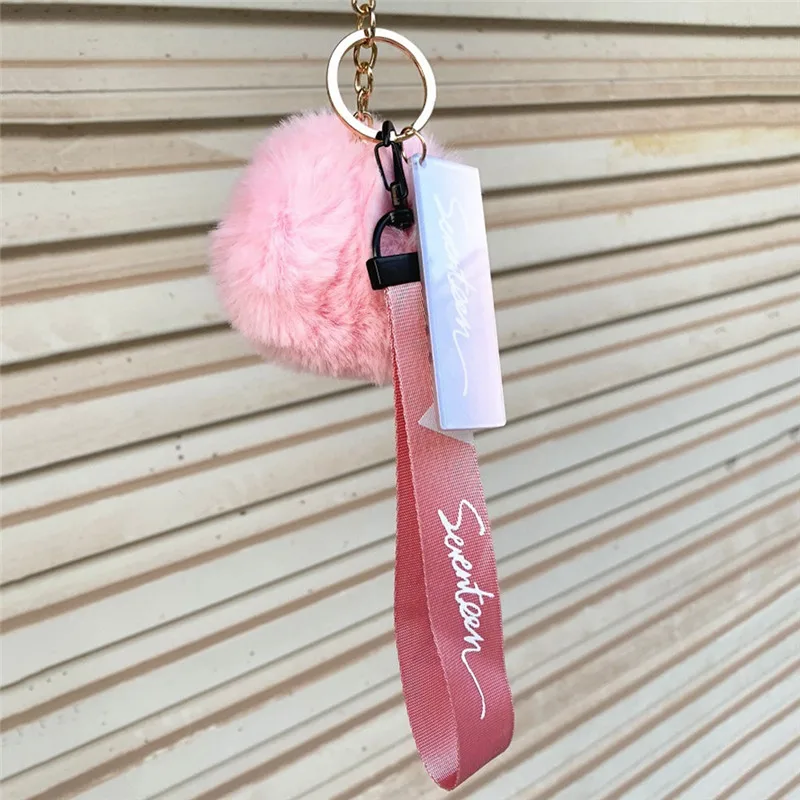 IA Pinksee Kpop брелок с шариком Веревка Держатель BLACKPINK GOT7 два раза SEVENTEEN WANNAONE мягкий меховой шар брелок Подвеска Украшения - Цвет: IA