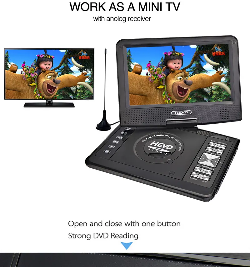 Портативный dvd-плеер TRANSCTEGO tv 9,8 дюймов для автомобиля домашний цифровой с Usb HD экраном Поддержка ТВ Игры MPEG DVD VCD CD MP3 радио DVB