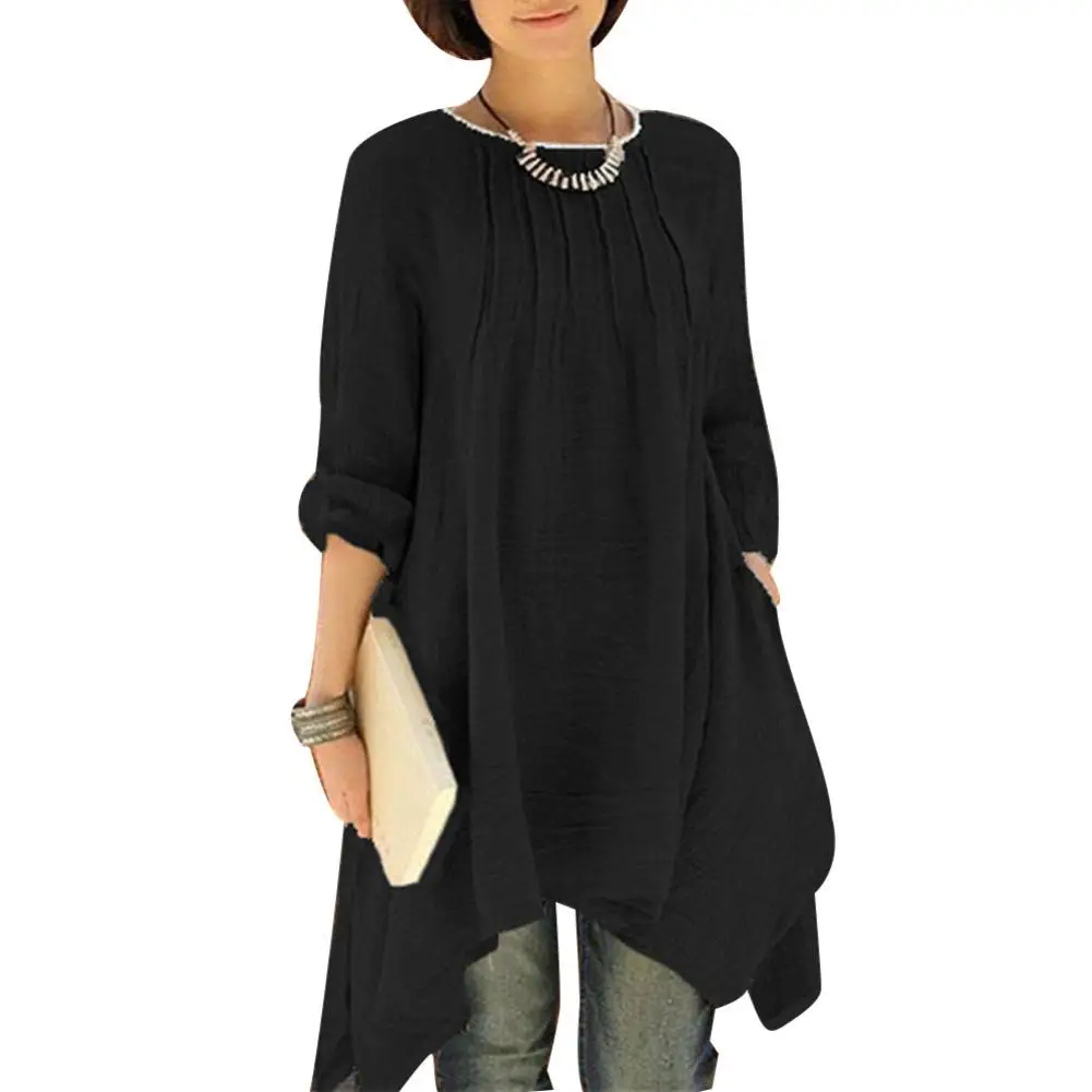 Новая женская осенняя однотонная Асимметричная плиссированная блуза с