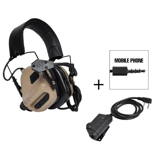 Opsmen earmor пневматический M32 наушники с микрофоном для военная Униформа Airsoft Связь и M51 PTT Kenwoo телефон Motorol 2-полосная версия - Цвет: TAN-PH