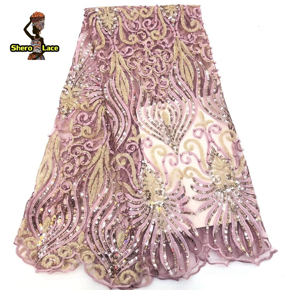 Французское кружево зеленого цвета с блестками и бусинами ткань вышивкой модное