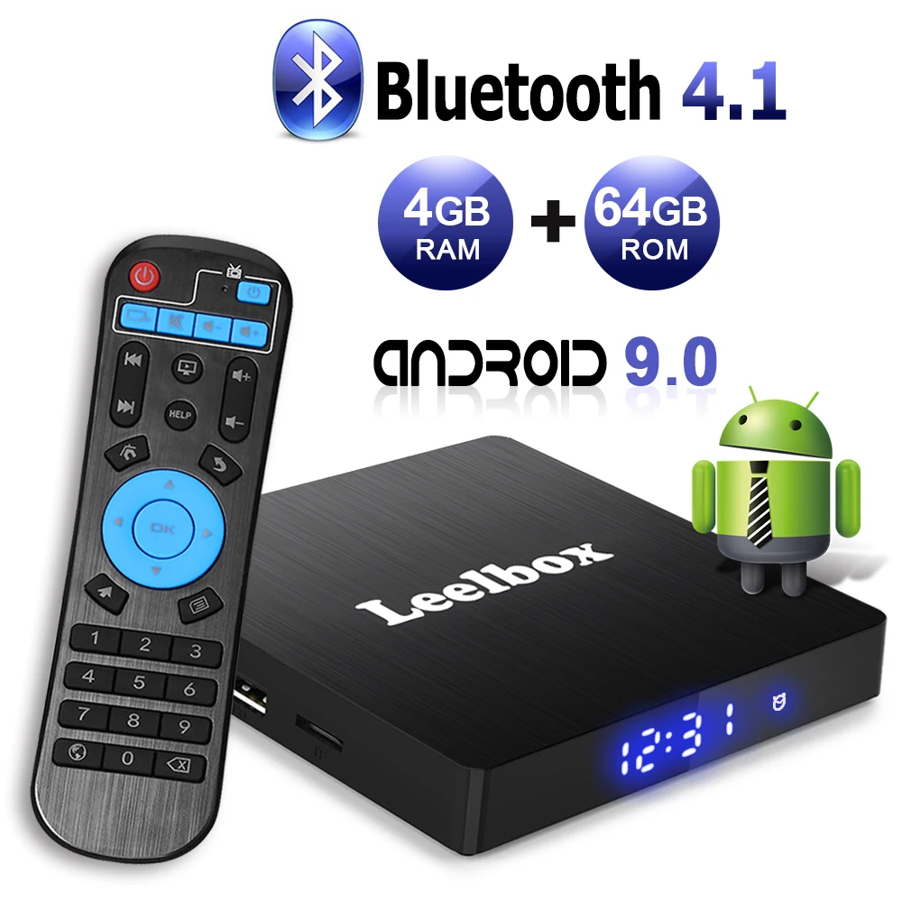 Leelbox Q4 Max Android 9 0 Smart tv Box 4 Гб ОЗУ 64 ПЗУ RK3328 четырехъядерный Встроенный Bluetooth 1 wifi ТВ
