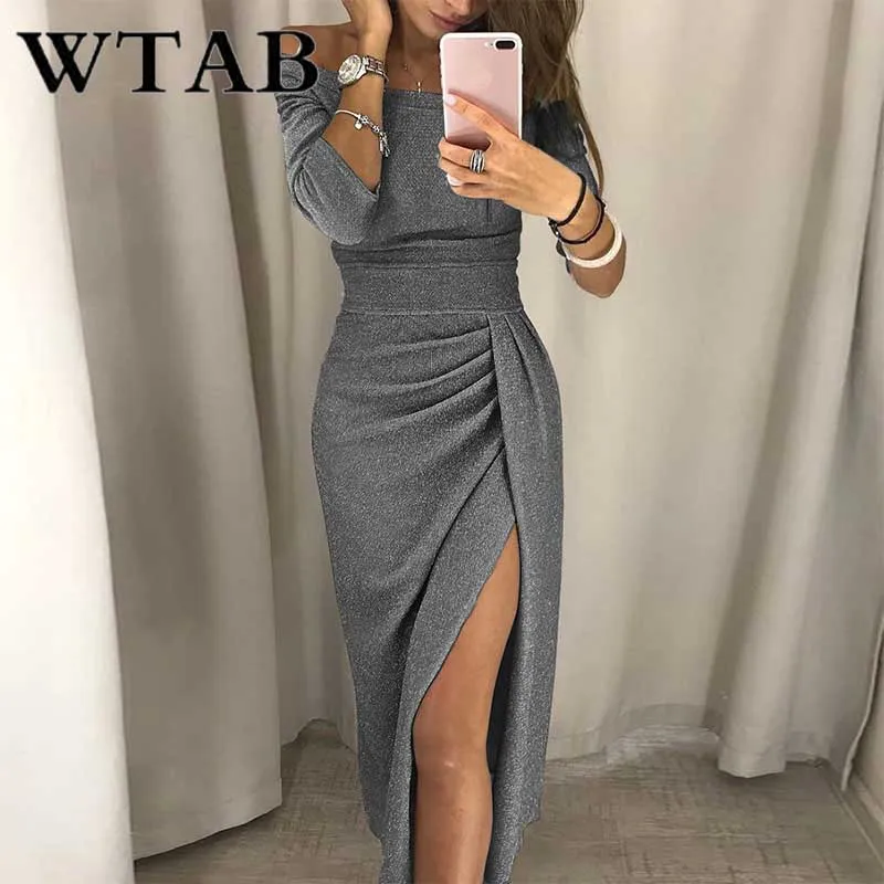 Женское платье с блестками WTAB vestidos рождественское зимнее открытыми плечами