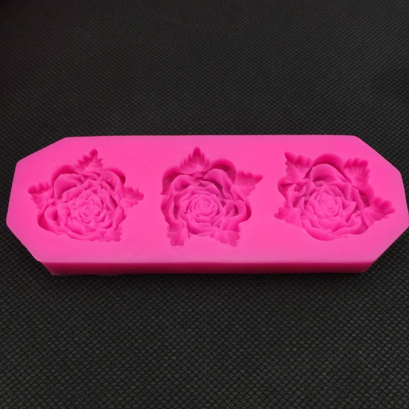 3D Силиконовая кружевная помадка с 3 розовыми листьями декоративные формы для