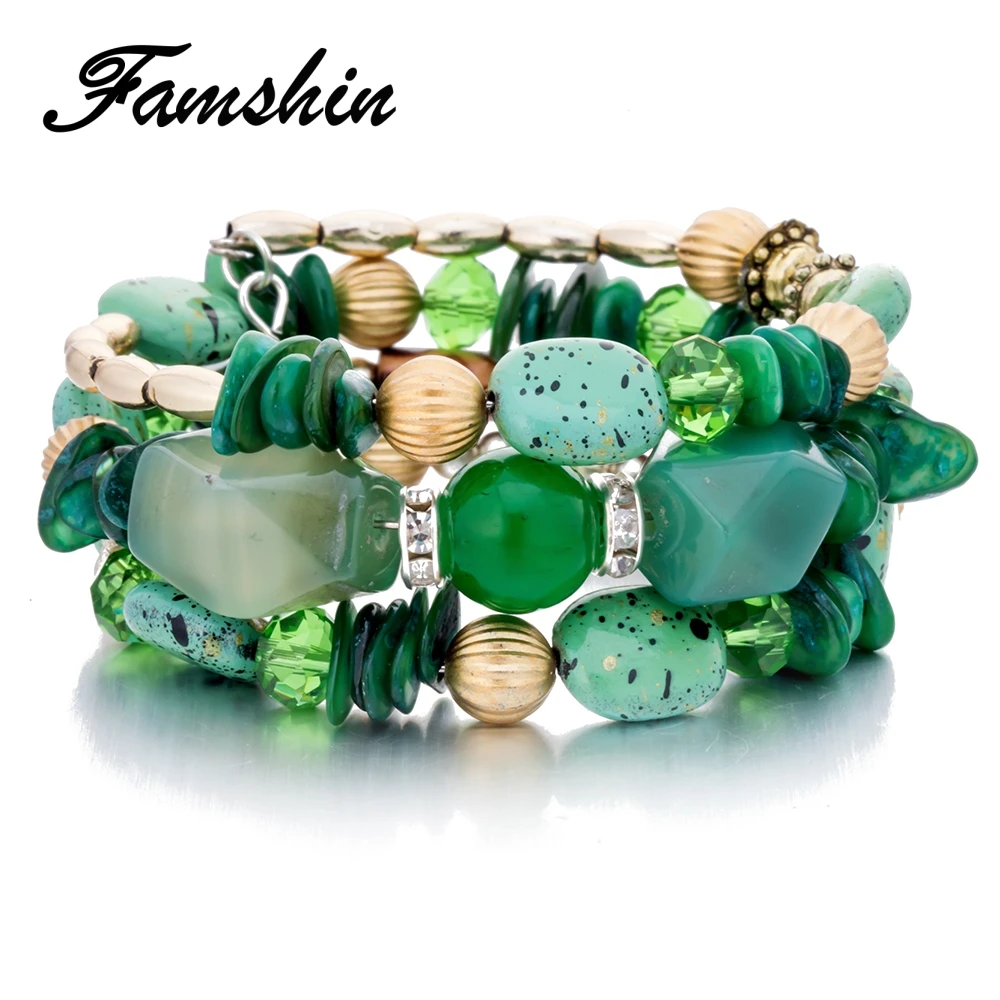 Женский многослойный браслет с бусинами FAMSHIN в стиле бохо винтажные браслеты из