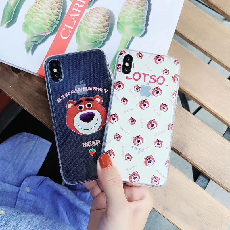 Cute Cartoon Toy story Lotso Clear Strawberry bear cover for iphone 7 8 6s 6 plus x xs max xr candy tpu soft case cases coque |