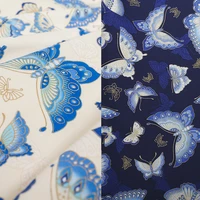leolin retro diy butterfly white blue printing clothing cotton cloth patchwork cotton fabric tissus 50off