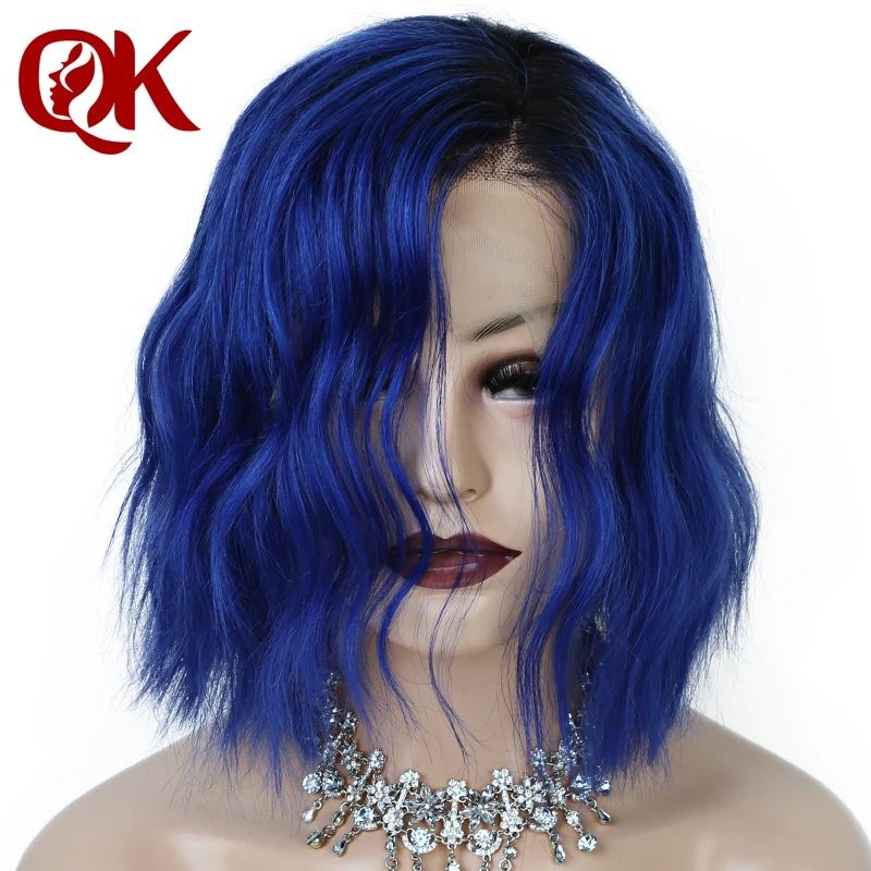 QueenKing парик для волос на шнурках 180% Плотность 1B синий Ombre BOB парик часть предварительно сорванные бразильские человеческие волосы remy