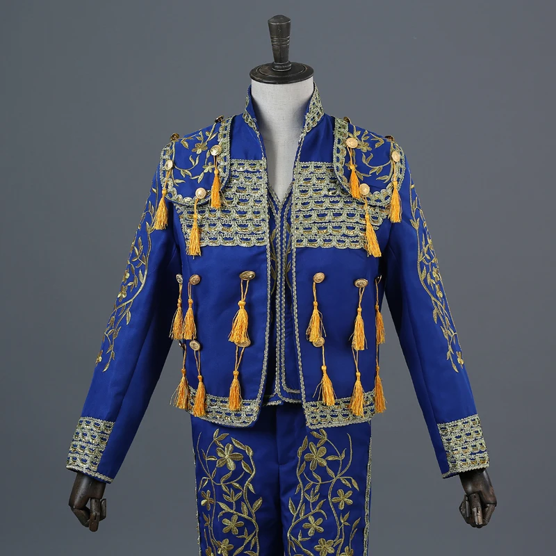 

Spanish National Costume Suit Men Casual Stand Collar Mens Court Performing Blazer Jacket Stage Dance 3 Piece Suits Homme Hombre