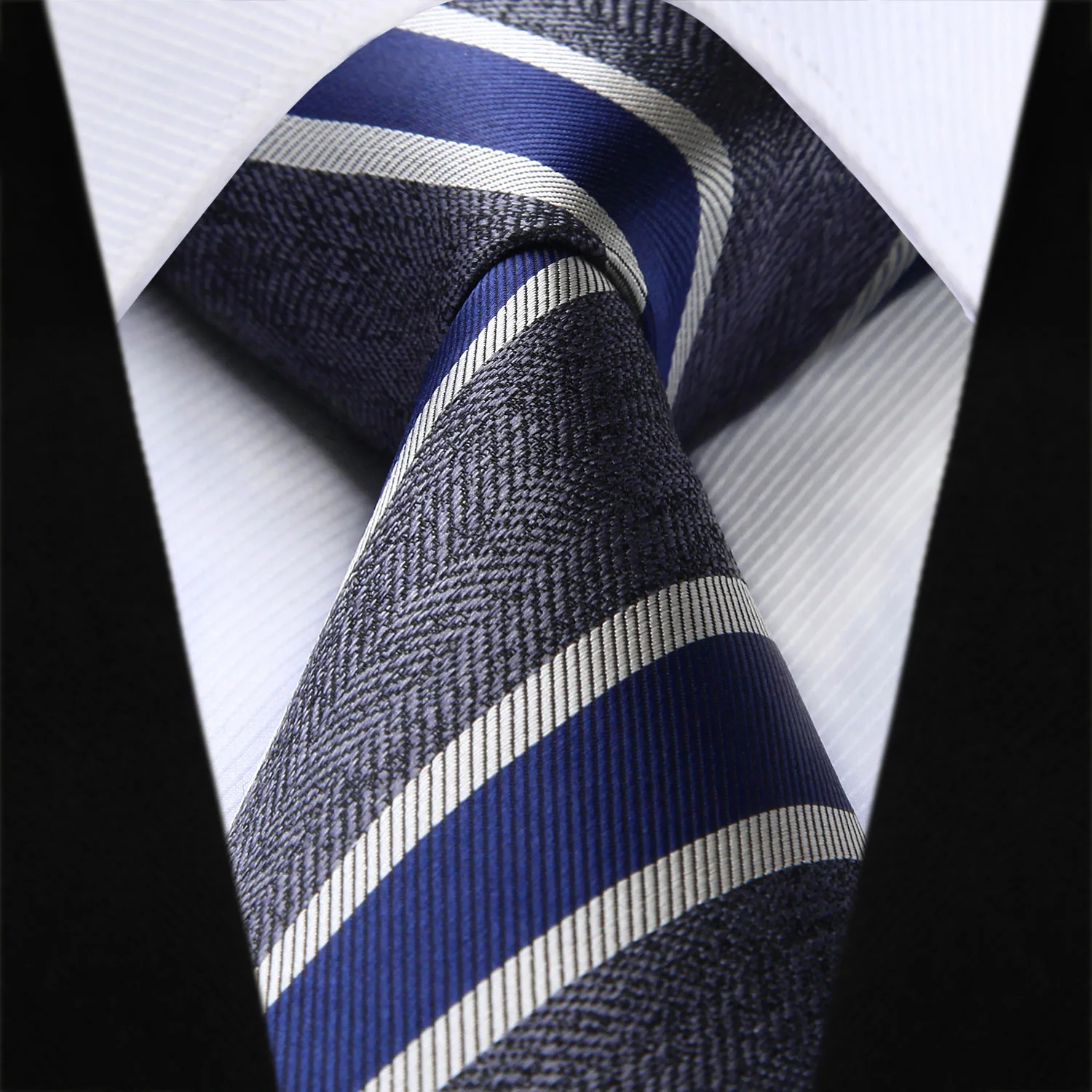 Тканый мужской темно синий черный галстук в полоску Набор платков и галстуков #