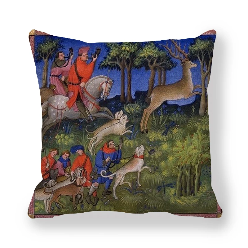 18 45cm*45cm medieval greyhound and Royal Hunt linen/cotton throw pillow covers couch cushion cover home decor pillow - Цвет: 18