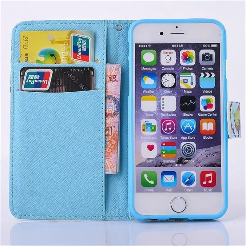 Горячая распродажа роскошные флип бумажник кожаный чехол для iphone 6 s с держателем