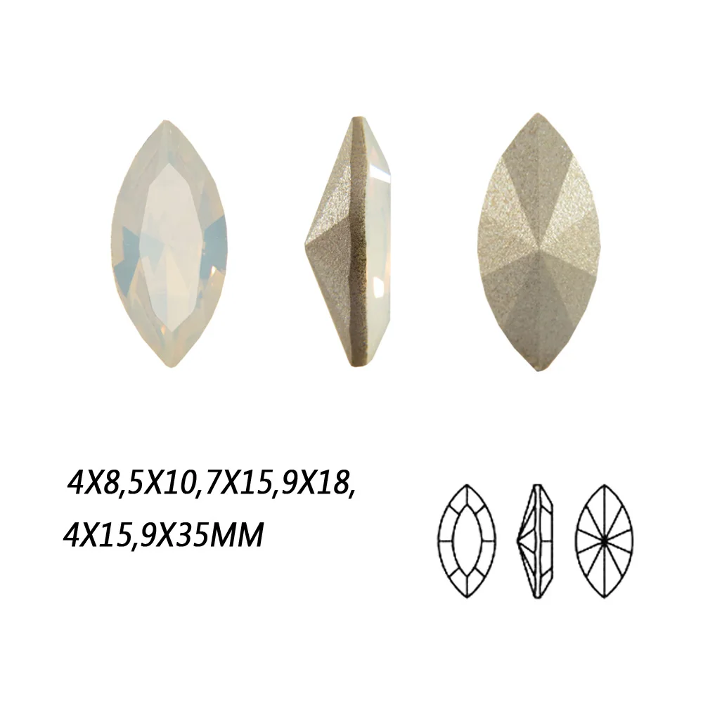 

NYMR #4200 white Opal Navette Pointback Glass Stones With Claw Sew On Setting Crystal Fancy Rhinestone For Dress clothing