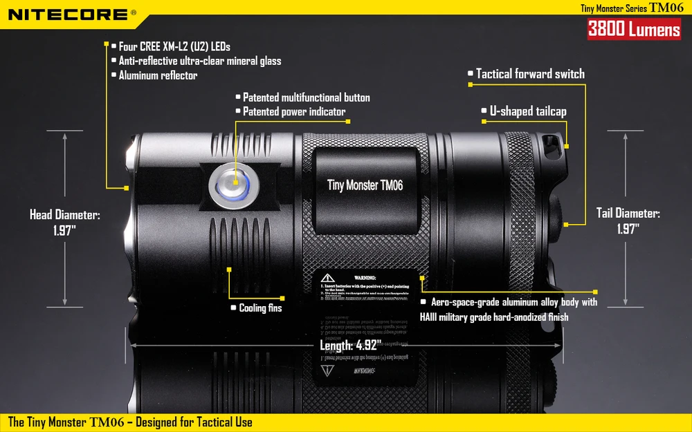 Nitecore TM06 3800 люмен 4* CREE XM-L2 U2 светодиоды крошечный Монстр+ 4 x NL188 батарея(3100 мАч)+ зарядное устройство Nitecore d4 зарядное устройство
