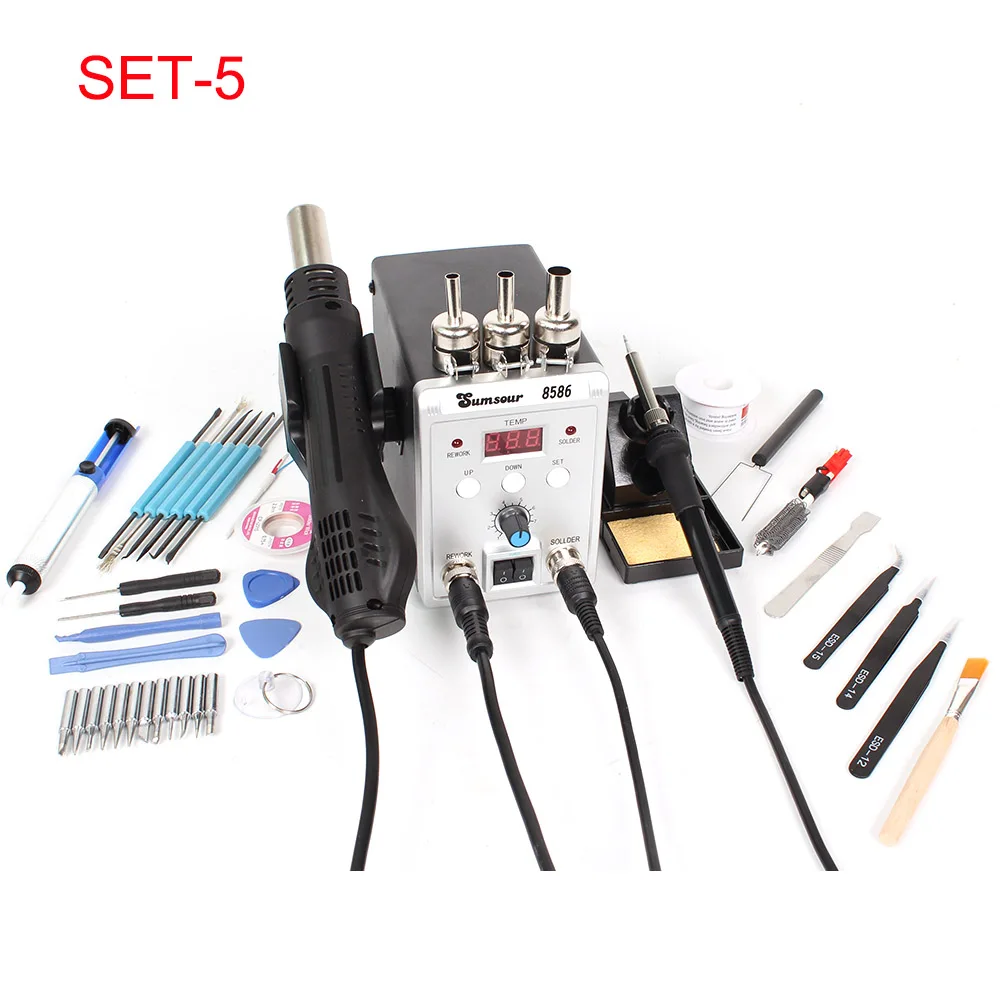 SET-5 2 в 1 SMD паяльная станция 8586 700 Вт фена 60 Вт паяльник со сварочными ремонтными инструментами - Цвет: SET-5