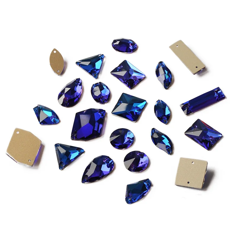 

Capri Blue DIY Sewing Accessories Rhinestones Flatback Glass Crystals Needlework With 2 Holes Strass For Gym Suit Garment