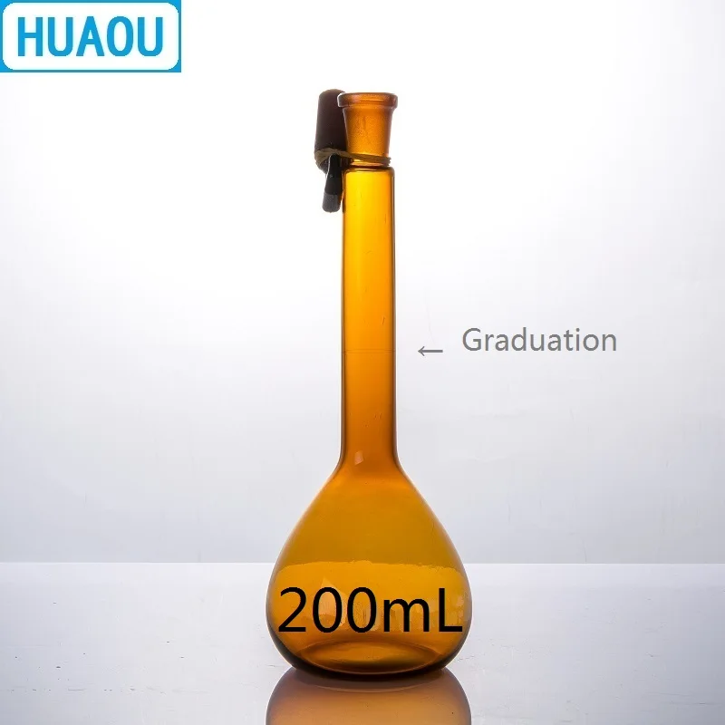 Объемная колба HUAOU 200 мл класс А коричневое Янтарное стекло с одной градиентной
