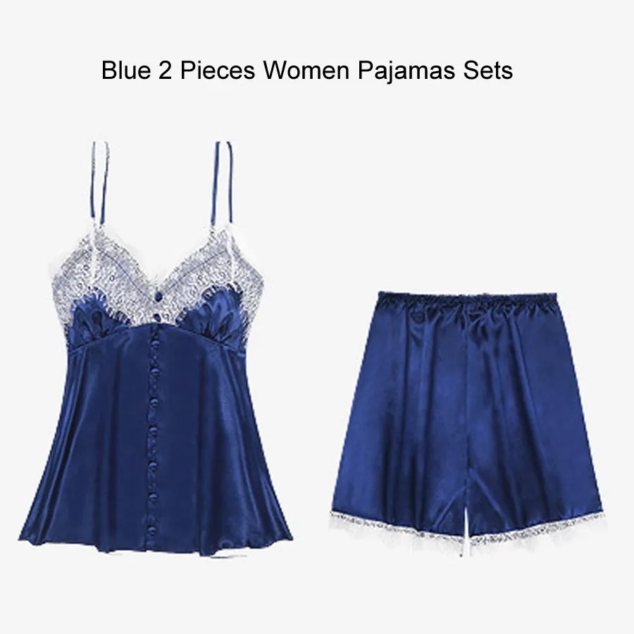 Blue Pajama Set (4) Сексуальный халат и платье наборы для женщин атласная одежда для сна комплект из 5 предметов летний домашний вечерний комплект с платьем Slik кружевное ночное белье халат сексуальное ночное платье - Цвет: Blue Pajama Set (4)