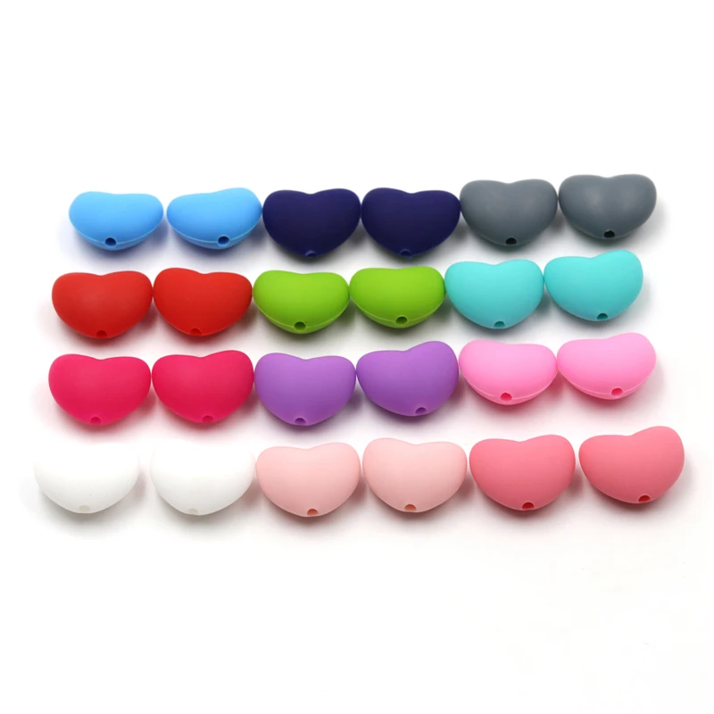 100 шт. смешанные Цвет Силиконовое сердце Бусины 20x17 мм BPA Бесплатно Прорезывание