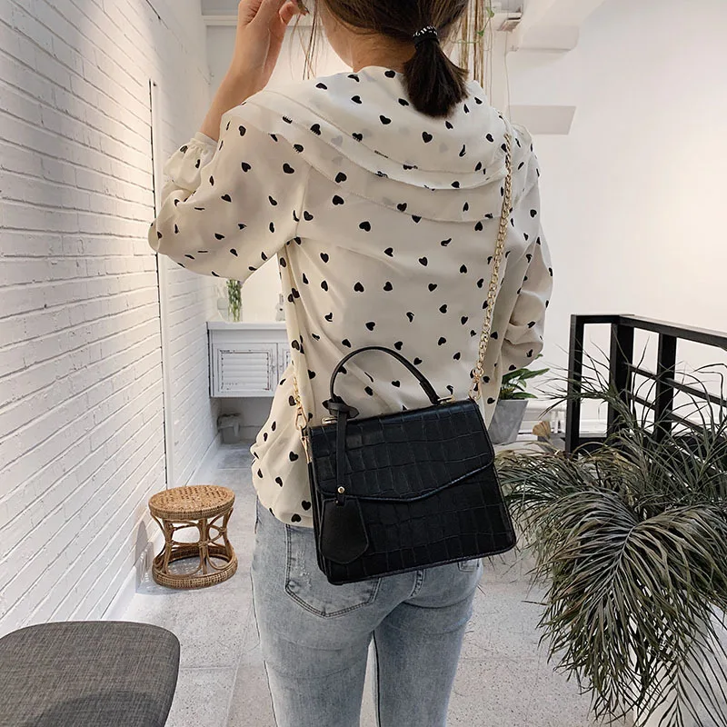 Женская маленькая квадратная сумка через плечо с узором под камень 2019 сумочки на