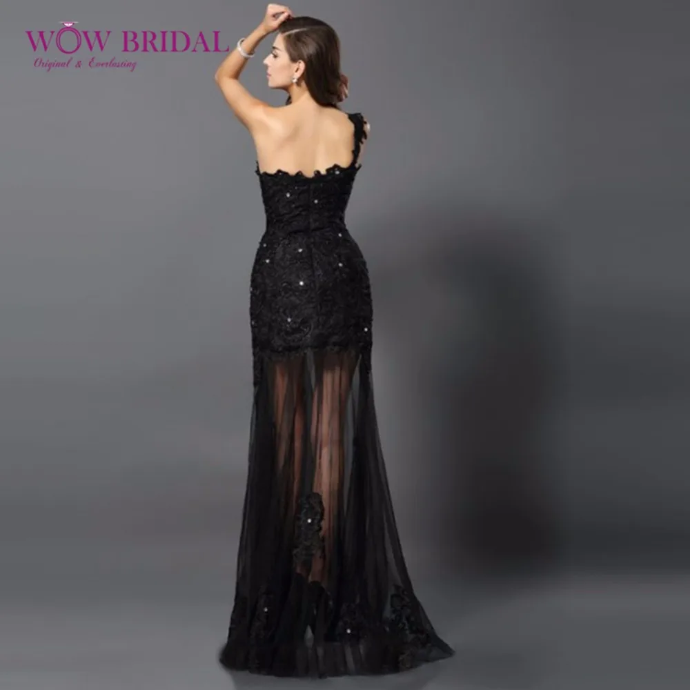 Wowbridal Black One Shoulder Open Back Sexy Lace Appliques Sequins Mermaid Tulle Evening Dress Formal Gown Dresses Long | Свадьбы и