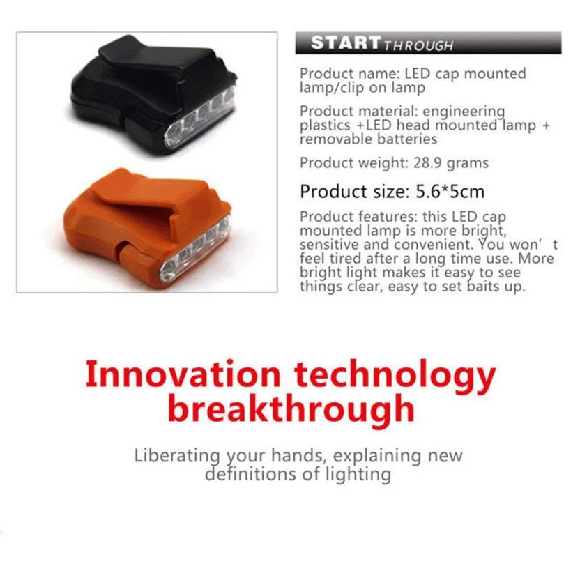 Мини Портативный 5LED головной убор с зажимом для козырьков светильник на голову