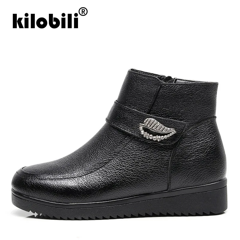 Kilobili/2019 г. зимние женские ботинки из коровьей кожи повседневные шерстяные