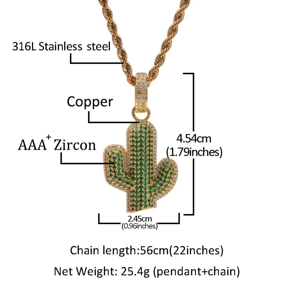 UWIN кактус Cz подвеска Bling Full Iced Out микро проложить Циркон теннис Chian рок колье панк для мужчин женщин ювелирные изделия Хип-хоп