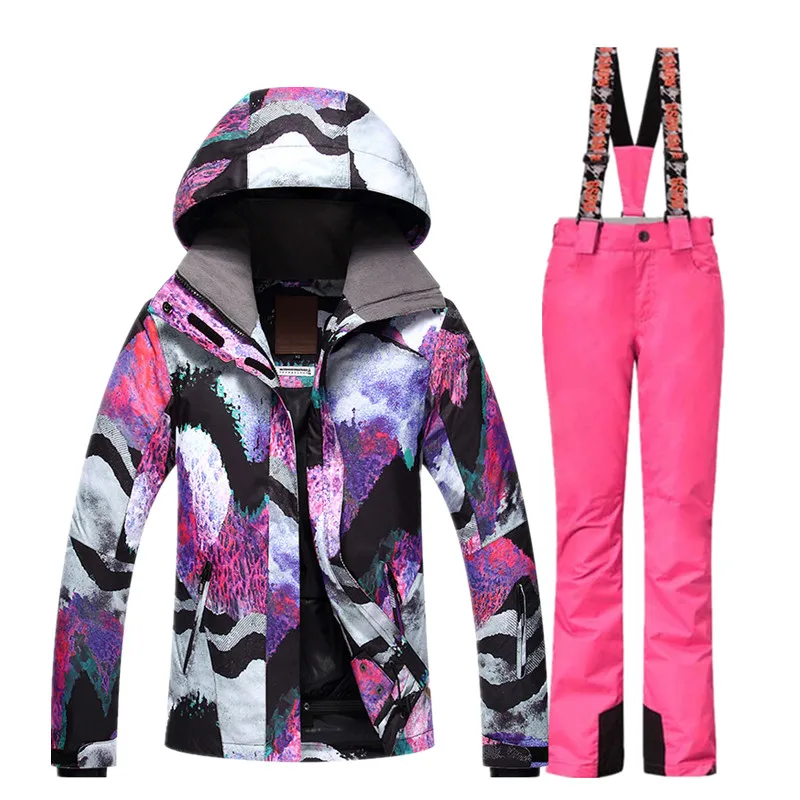 Ski Suit Women Winter Skiing Jacket + Pants Thermal Thicken Snow Sportswear Waterproof Breathable Snowboard Sets | Спорт и