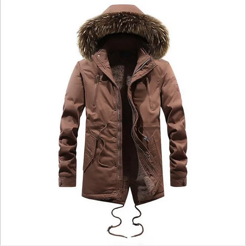 Men Fur Collar Thick Velvet Warm Parkas Men Warm Outwear Fur Collar Winter Military Parkas