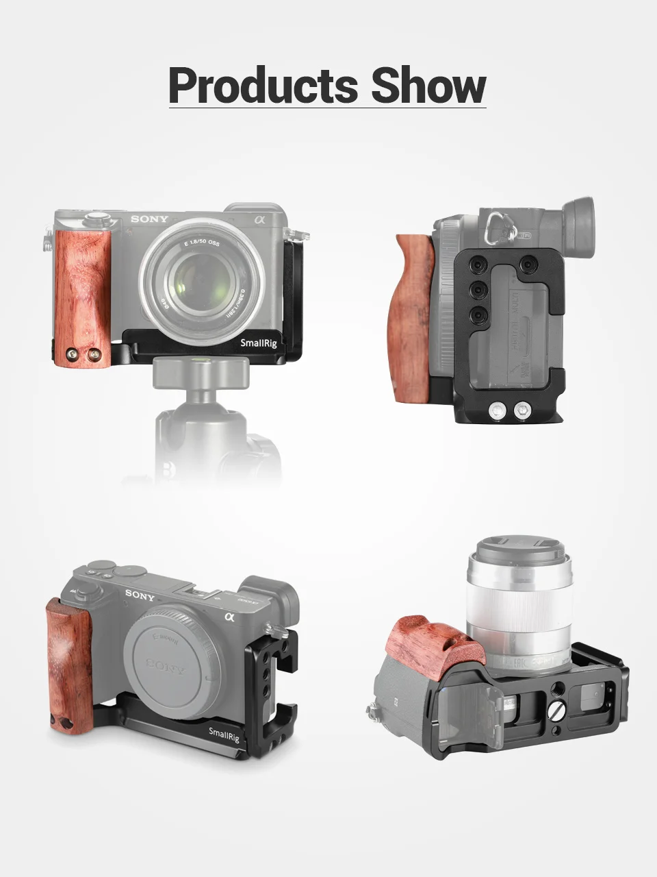 SmallRig A6500 l-кронштейн клетка комплект для sony Alpha A6500 боковая пластина+ Arca опорная пластина L пластина с деревянной рукояткой-2074