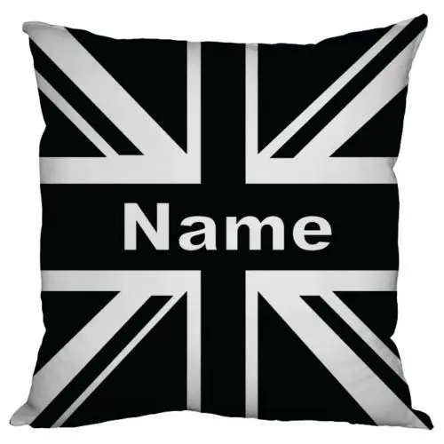 Personalised Union Jack Cushion Cover Custom Name Throw Pillow Case Black White Personalized Flag Gift Home Decor 18&quot | Дом и сад