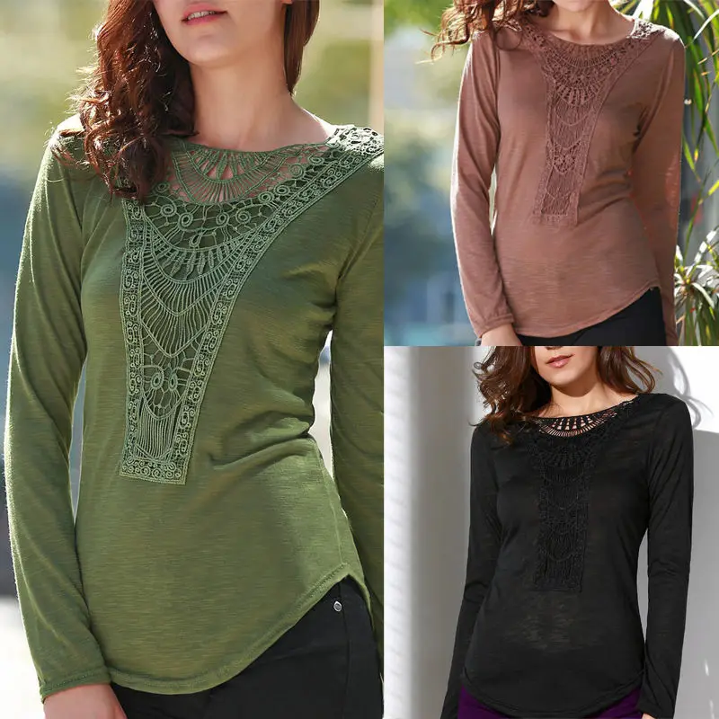 2017 женская футболка повседневная с длинным рукавом o образным вырезом свободная